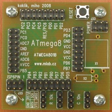 Modul procesoru ATmega8 - strana součástek