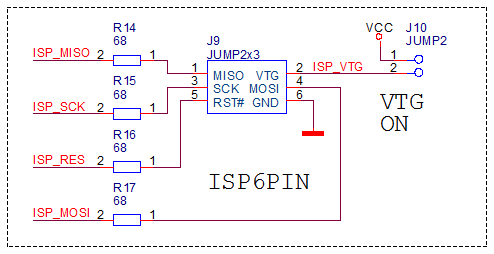 Schéma, konektor AVR ISP